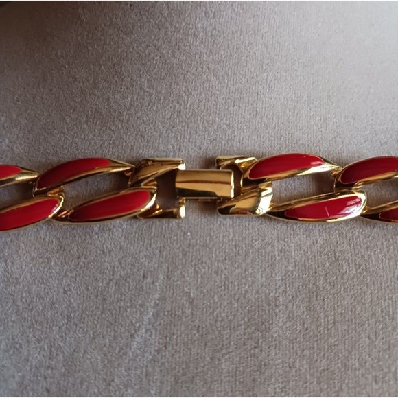 Napier Gold with Red Enamel Link Necklace - Picture 3 of 7